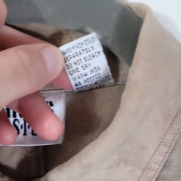 Vintage Chicos 100% Linen Snap Button Up Shirt Size S/M Tie Dye Brown Roll Tab - Picture 5 of 12